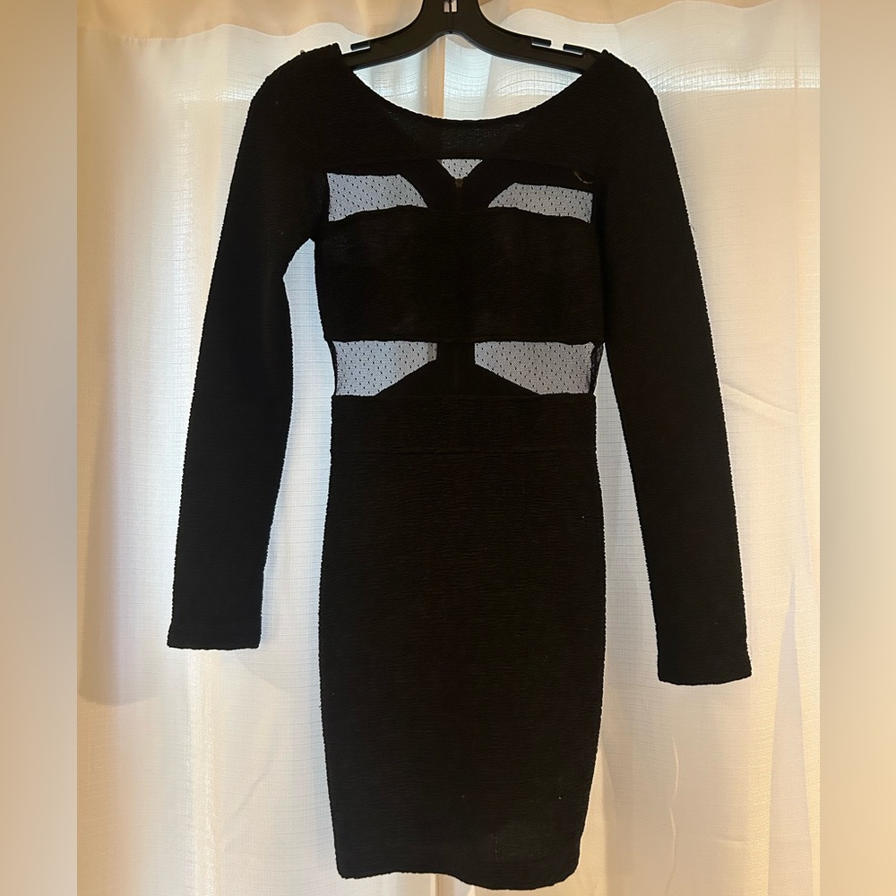 BCBG black dress with mesh cutouts